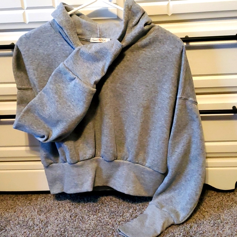 Gray Cropped  Boutique Hoodie
